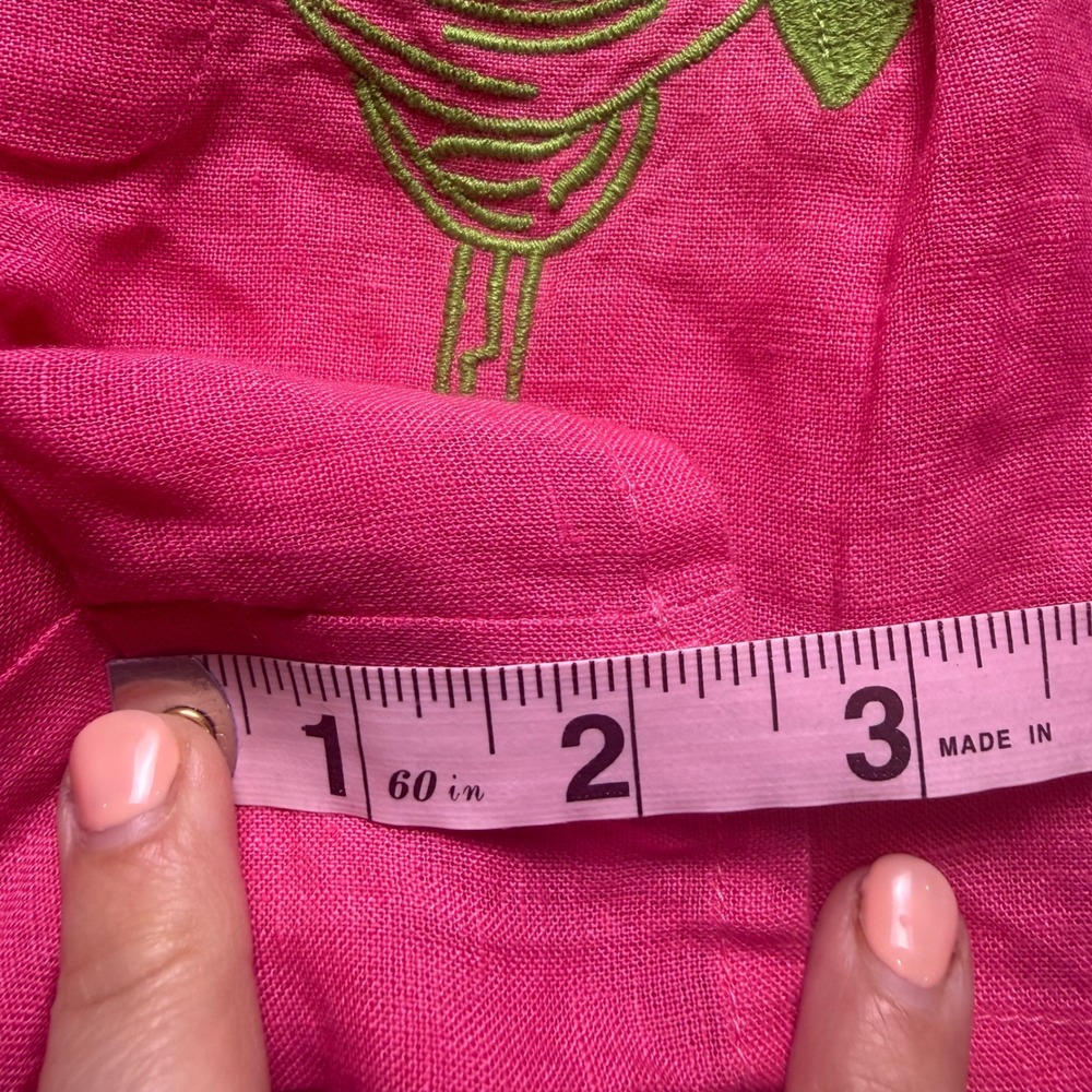 Chakeris Charleston Linen Shorts Womens XS Pink Margarita Embroidered Tropical - Picture 3 of 5
